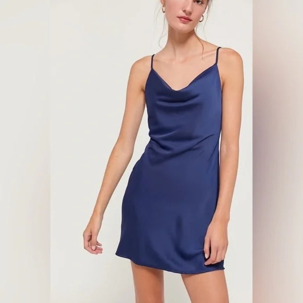 Altar’d State Navy Blue Satin Mini Dress